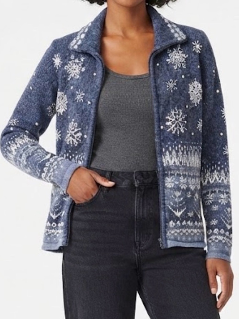Carolina Colours Vintage 90’s Women’s Blue Snowflake Zip Teddy Jacket Medium